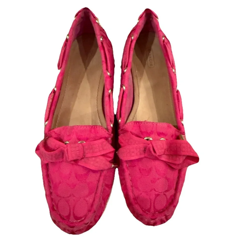 Coach Carisa Q1741 Women's Hot Pink Boat Shoe Slip On Bow Loafers 9B - Picture 4 of 12